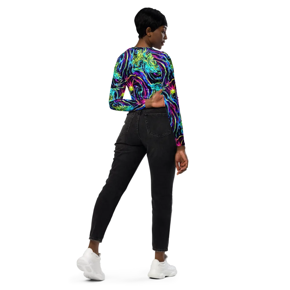 Prismatic Wildfire on Long Sleeve Crop Top — Right Back
