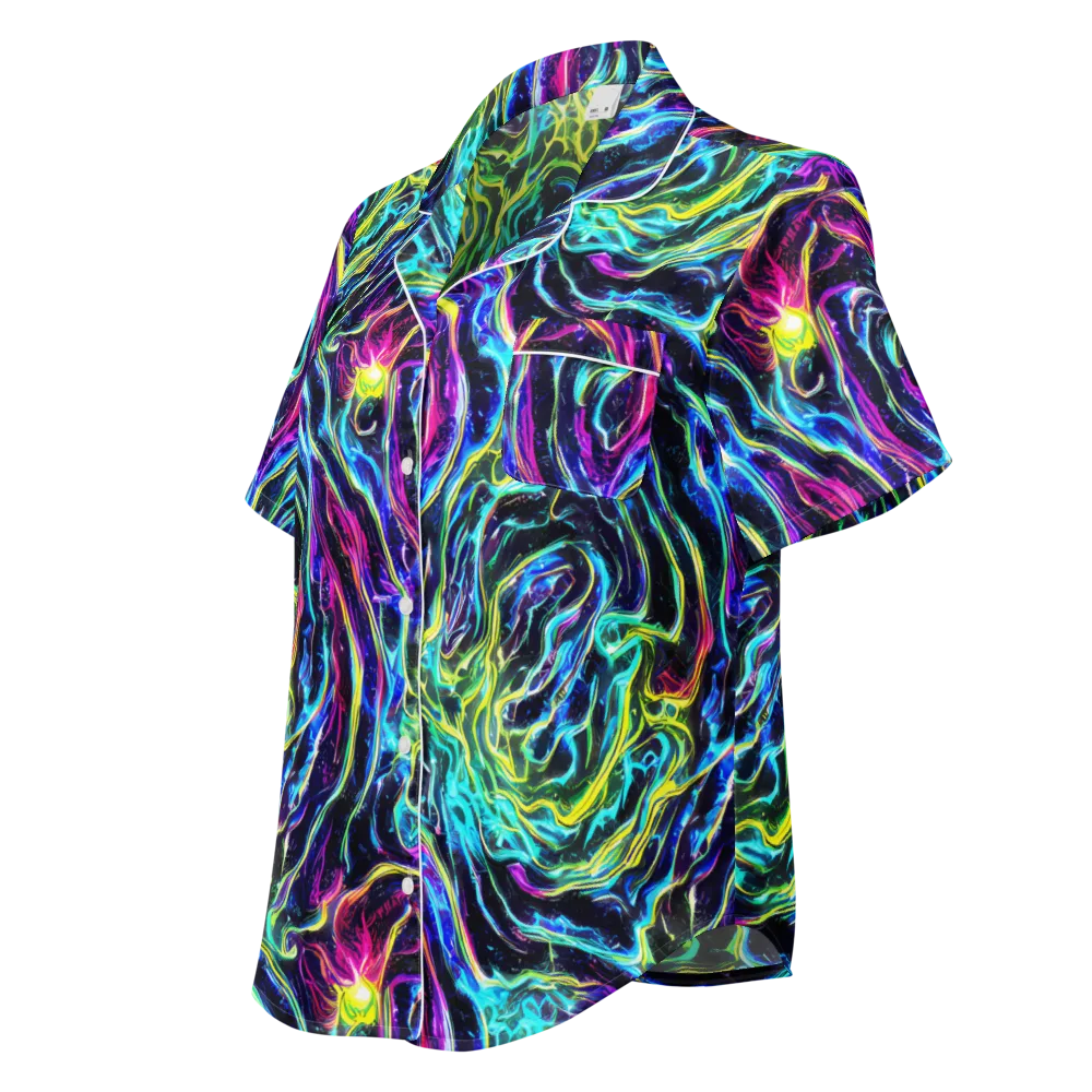 Prismatic Wildfire on Women's Short Sleeve Pajama Top — Left Front
