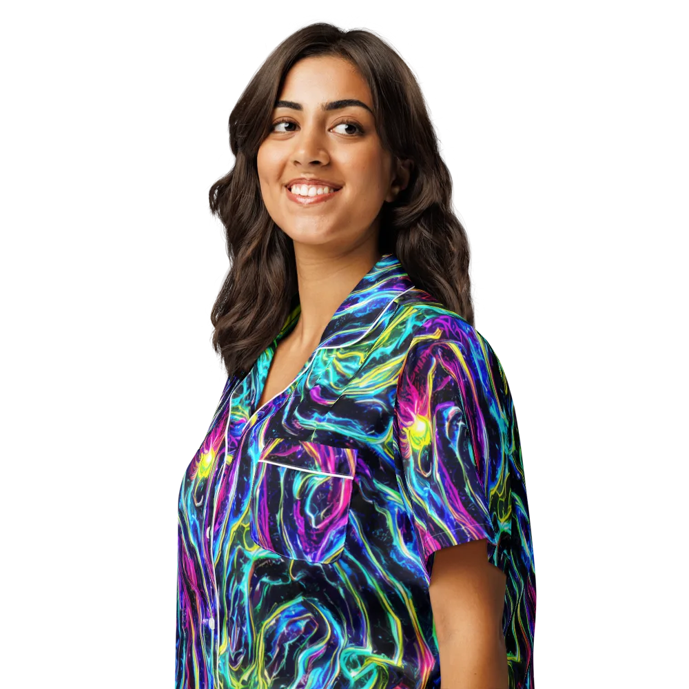 Prismatic Wildfire on Women's Short Sleeve Pajama Top — Left Front