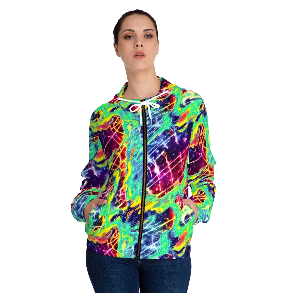Stellar Vortex on Women's Full-Zip Hoodie — Front On Person
