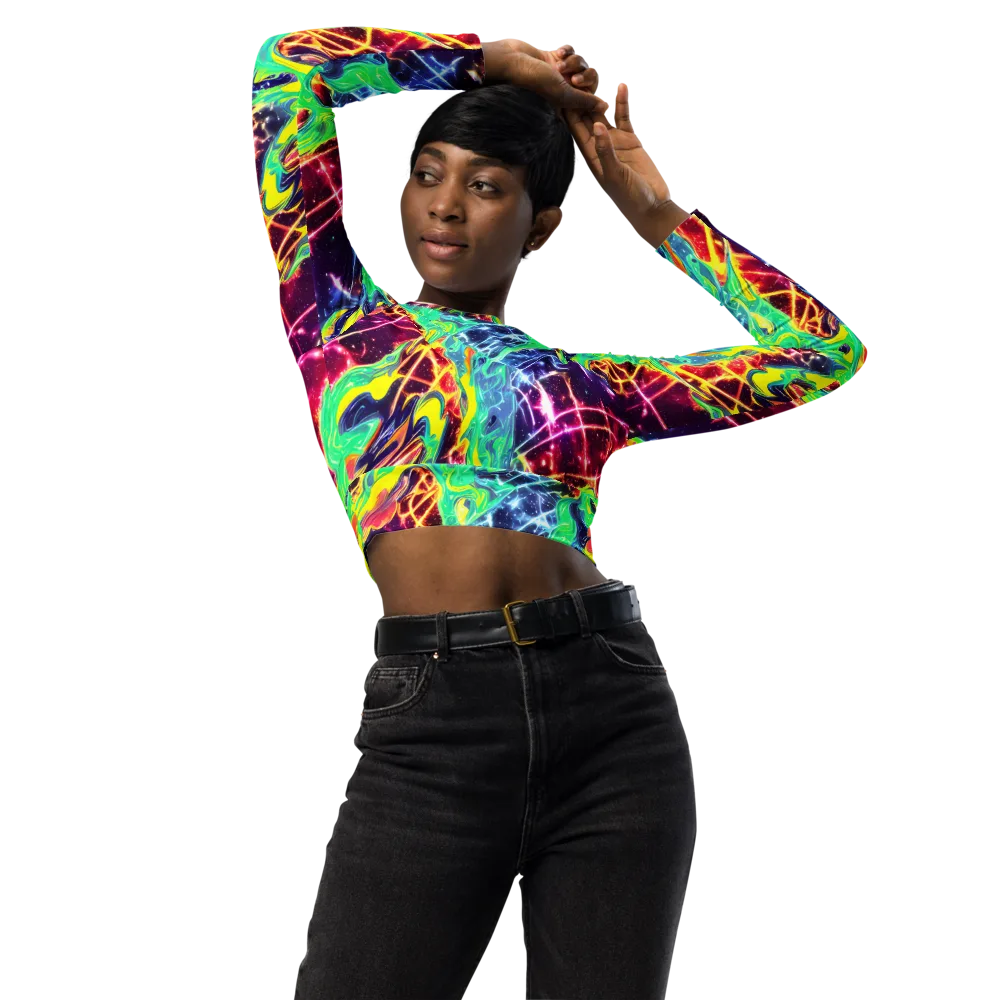 Stellar Vortex on Long Sleeve Crop Top — Front