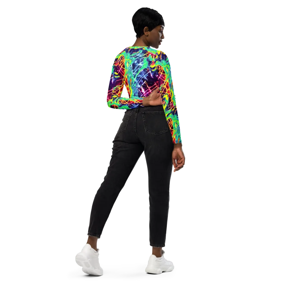 Stellar Vortex on Long Sleeve Crop Top — Right Back