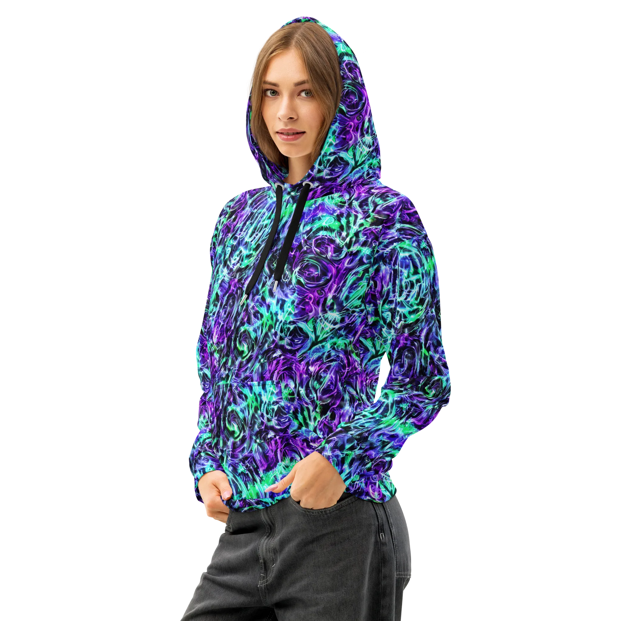 Liquid Afterglow on Cotton Hoodie — Left Front