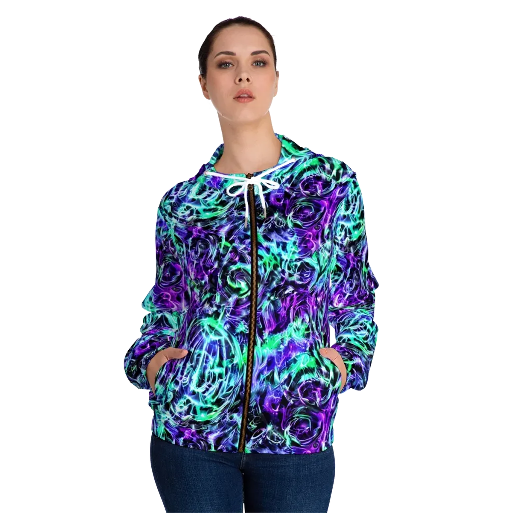 Liquid Afterglow on Women's Full-Zip Hoodie — Front On Person