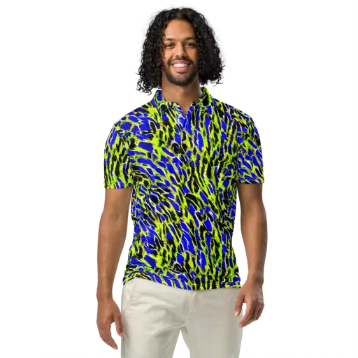 Lime Static on a Men's Slim Fit Polo Shirt