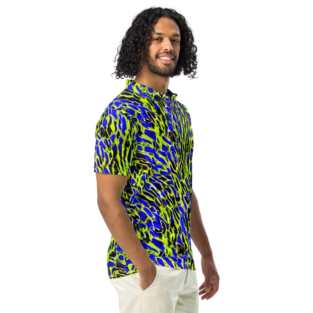 Lime Static on Men's Slim Fit Polo Shirt — Right Front