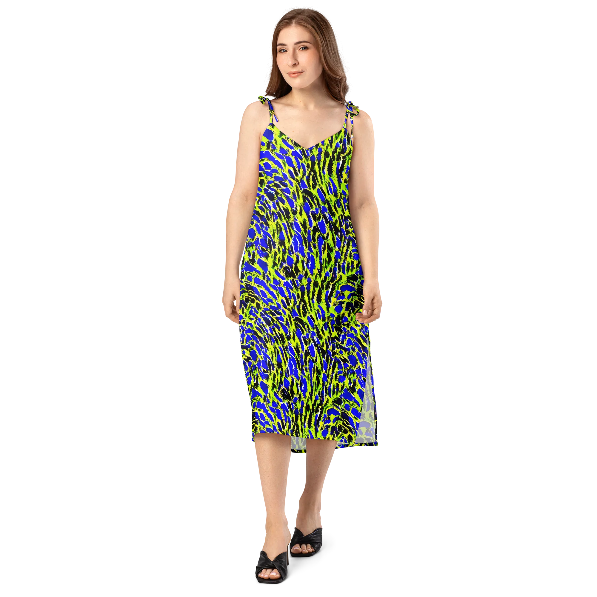 Lime Static on Slip Dress — Front