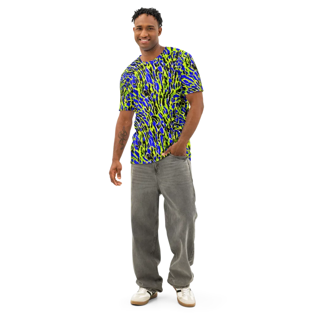 Lime Static on Men's Cotton Crew Neck T-Shirt — Front