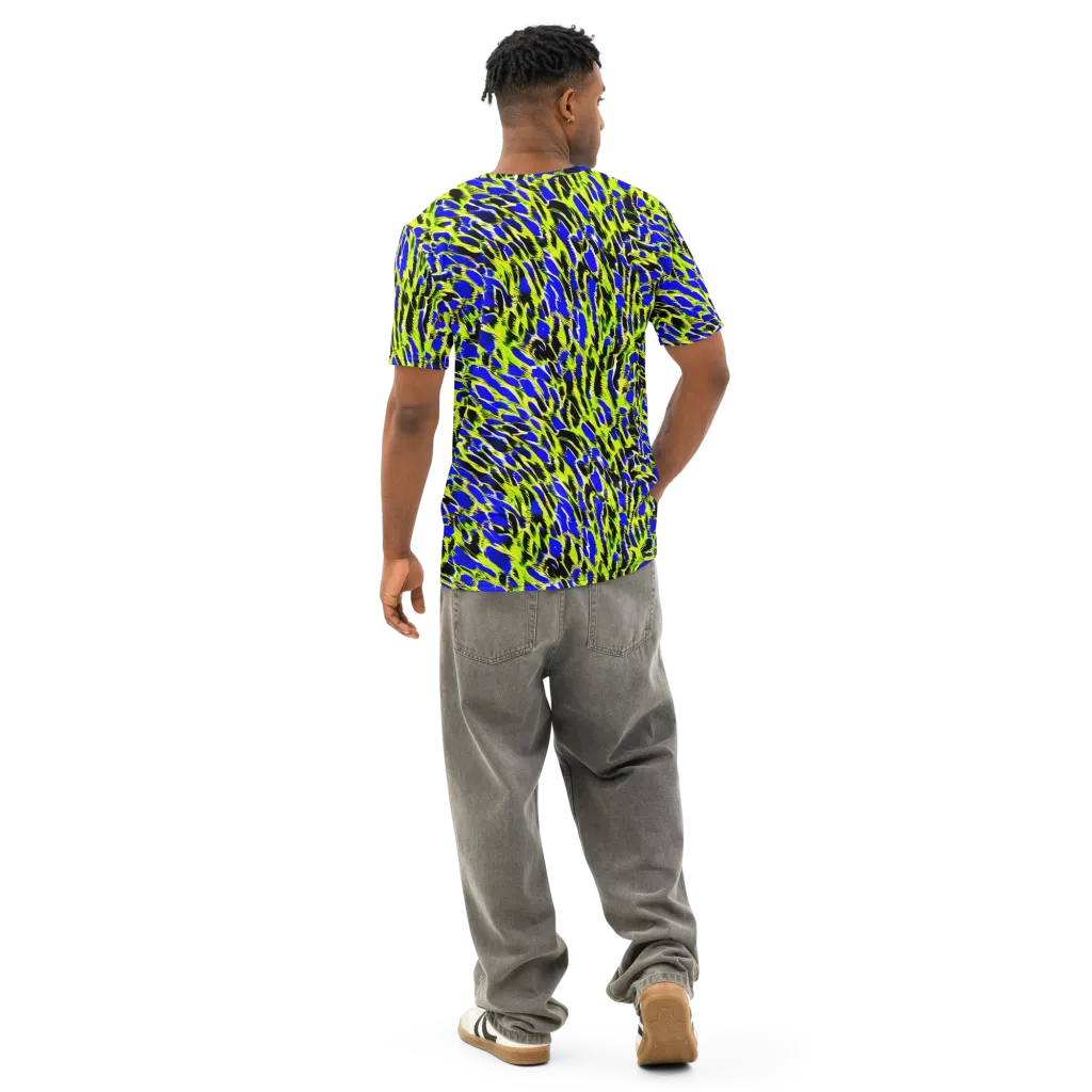 Lime Static on Men's Cotton Crew Neck T-Shirt — Back