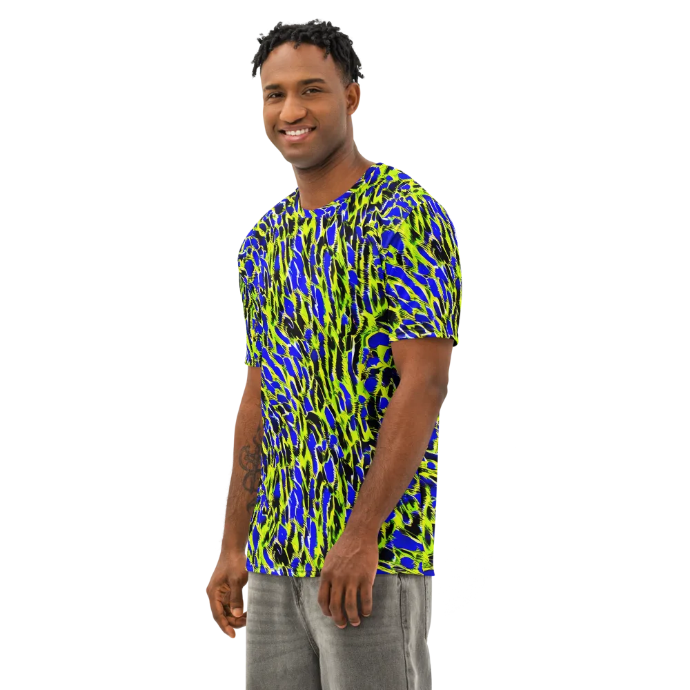 Lime Static on Men's Cotton Crew Neck T-Shirt — Left Front