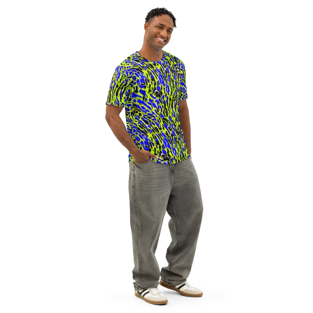Lime Static on Men's Cotton Crew Neck T-Shirt — Right Front