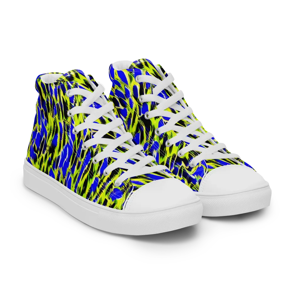 Lime Static on Men's High Top Canvas Shoes — Right Front