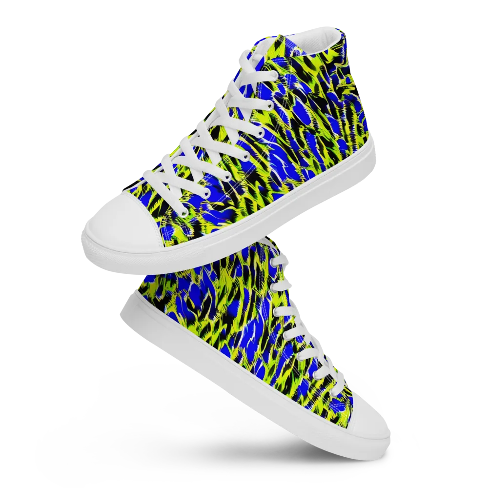 Lime Static on Men's High Top Canvas Shoes — Front