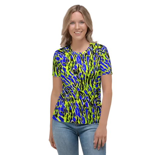 Lime Static on a Women's Crew Neck T-Shirt