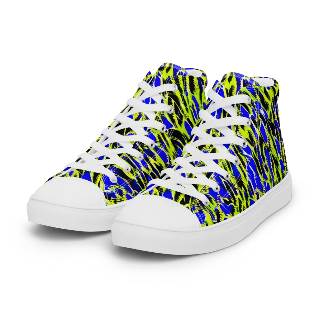 Lime Static on Women's High Top Canvas Shoes — Left Front
