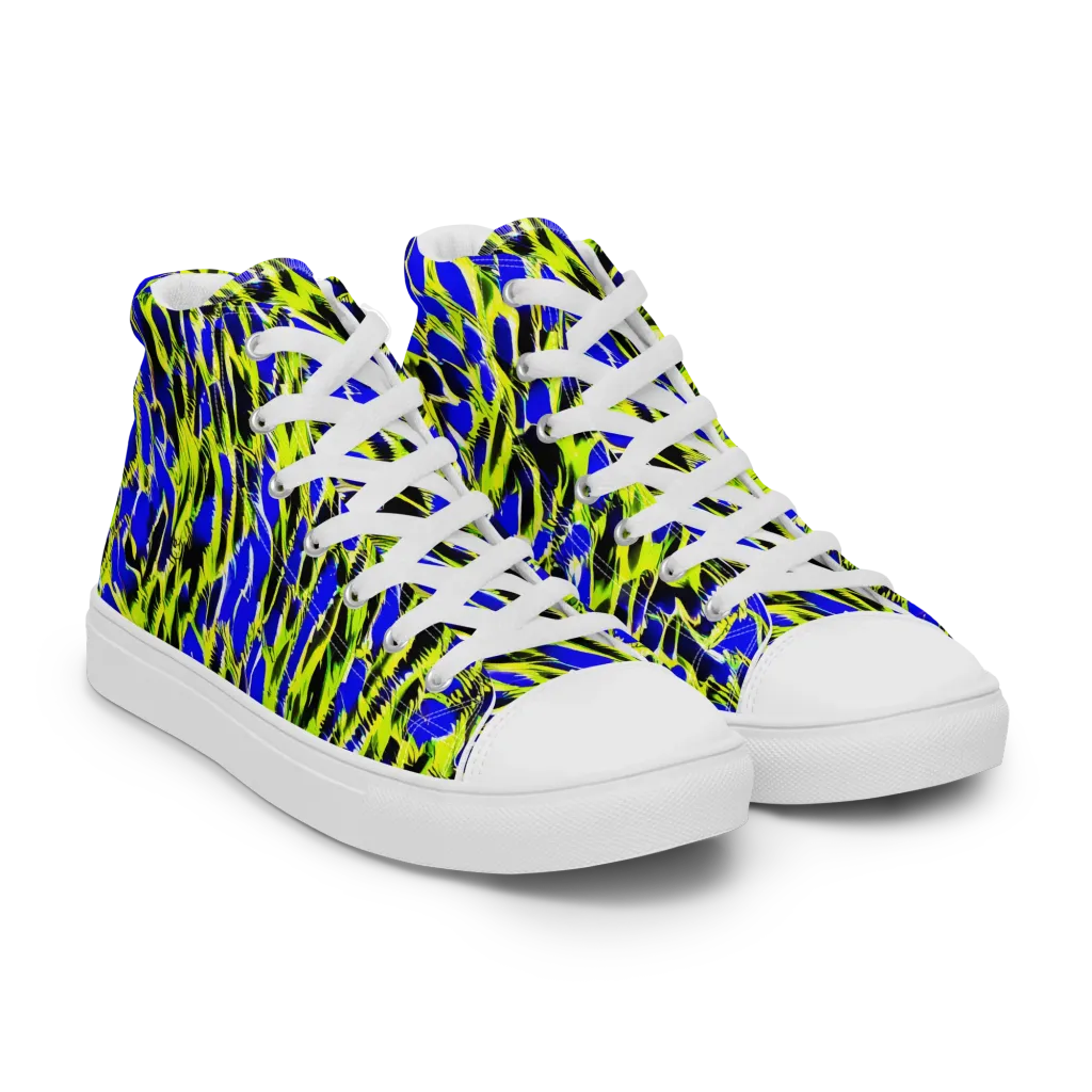 Lime Static on Women's High Top Canvas Shoes — Right Front