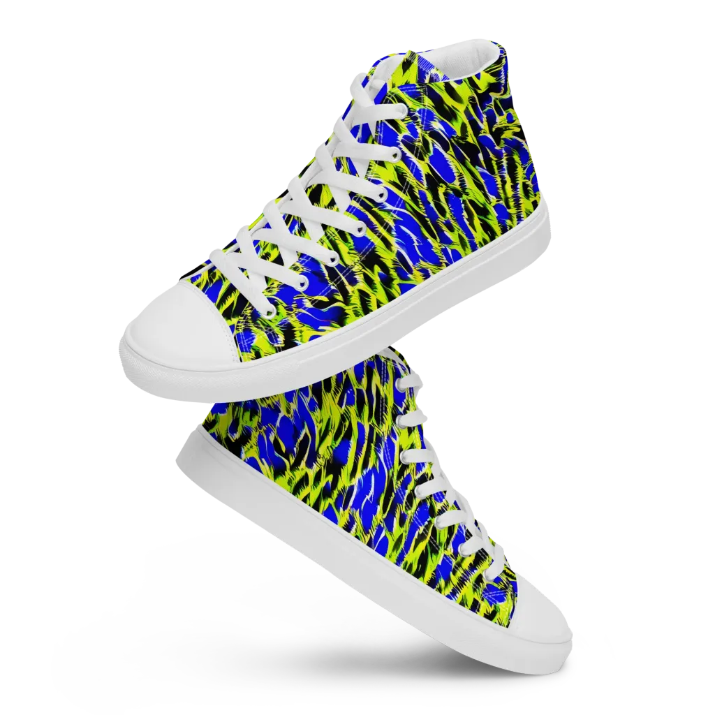 Lime Static on Women's High Top Canvas Shoes — Front