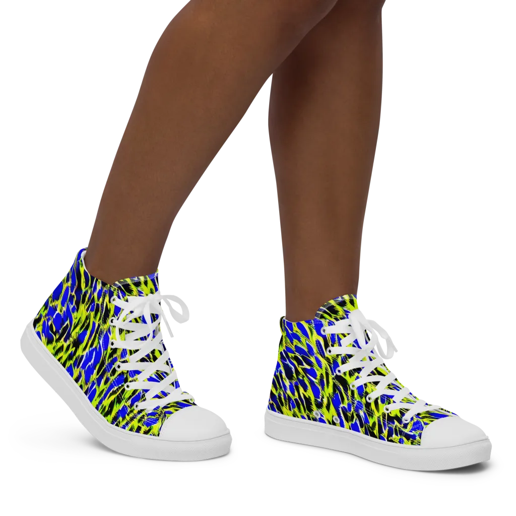 Lime Static on Women's High Top Canvas Shoes — Right