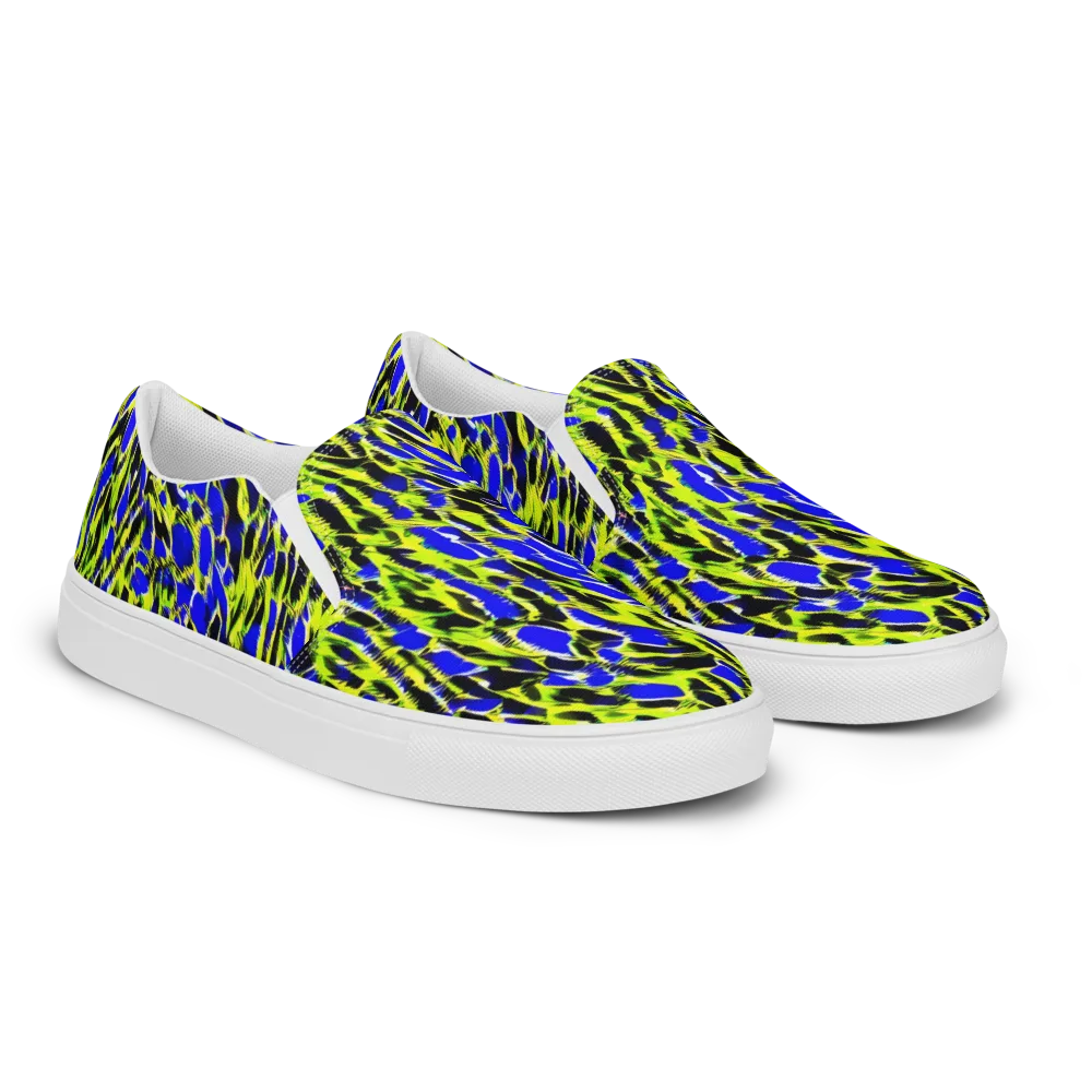 Lime Static on Men's Slip-On Canvas Shoes — Right Front
