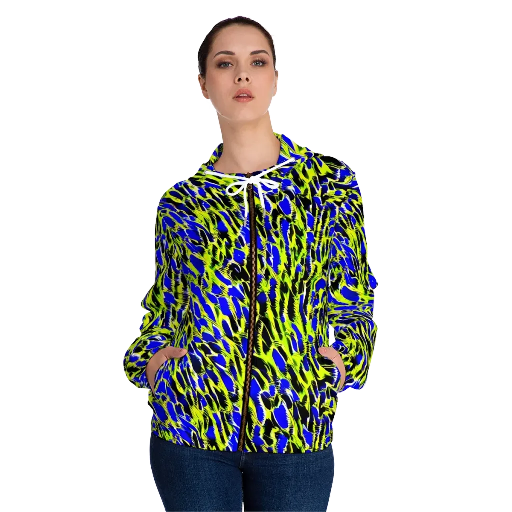 Lime Static on Women's Full-Zip Hoodie — Front On Person