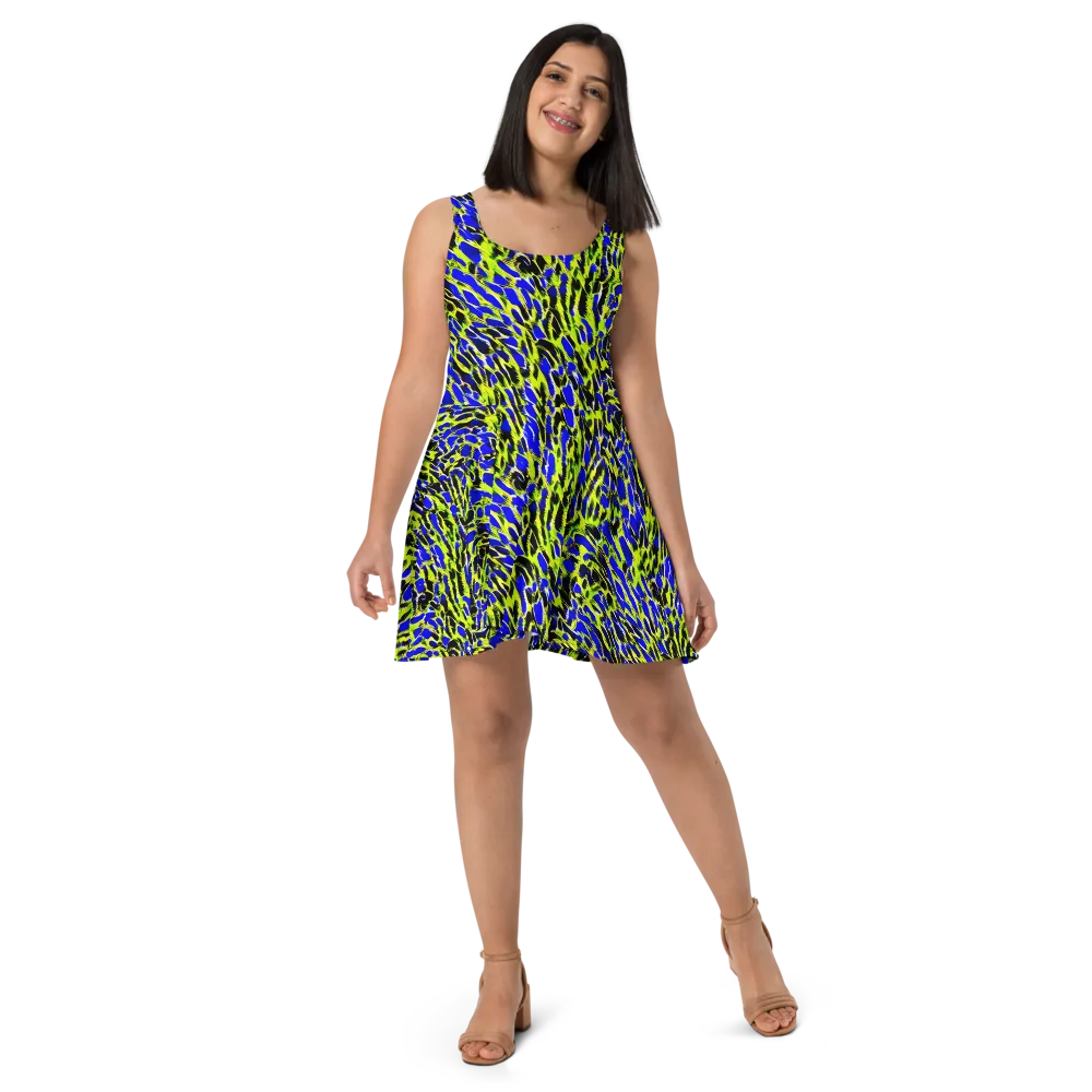 Lime Static on Skater Dress — Front