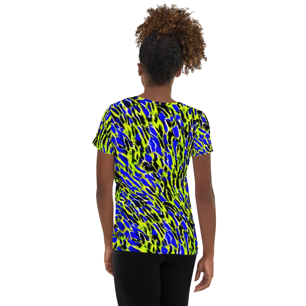 Lime Static on Women's Athletic T-Shirt — Back