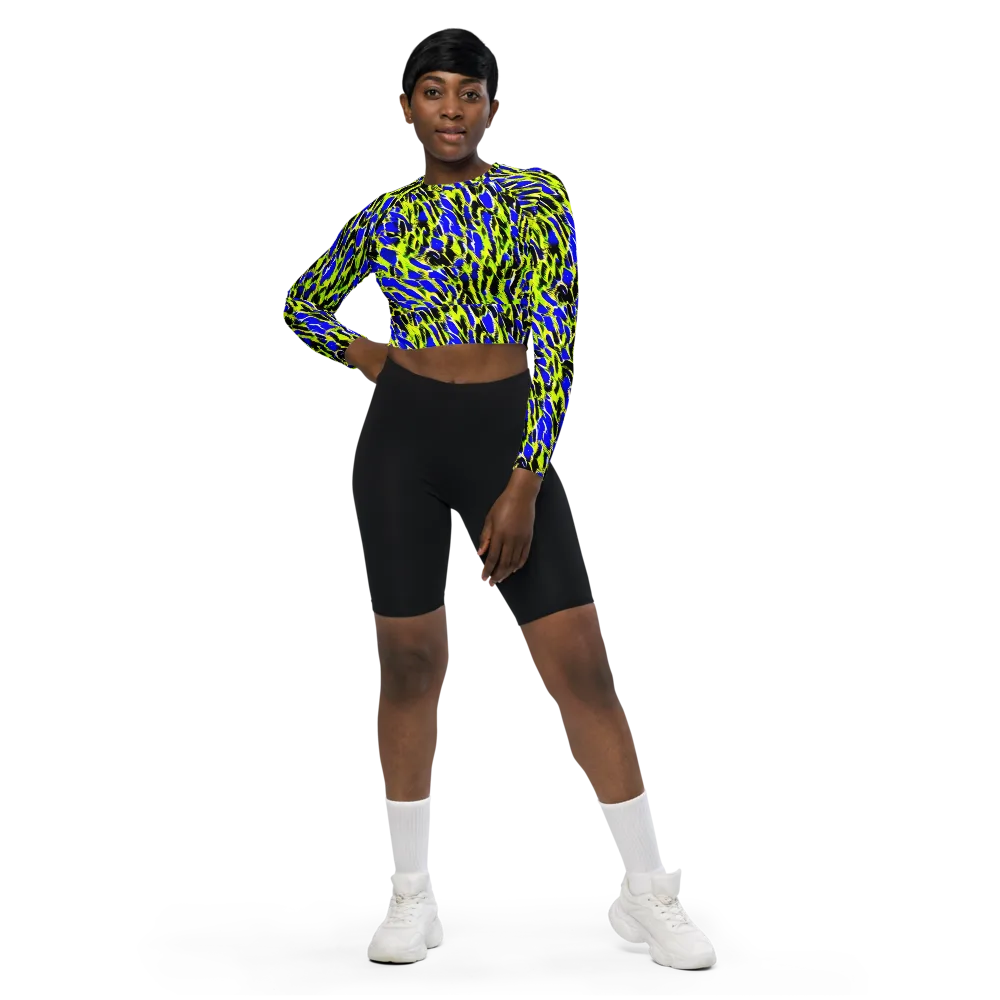 Lime Static on Long Sleeve Crop Top — Front