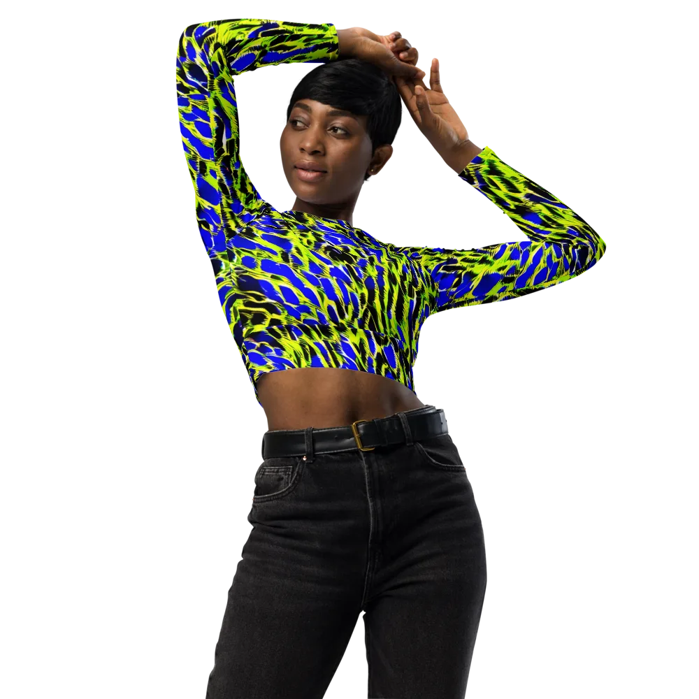 Lime Static on Long Sleeve Crop Top — Front