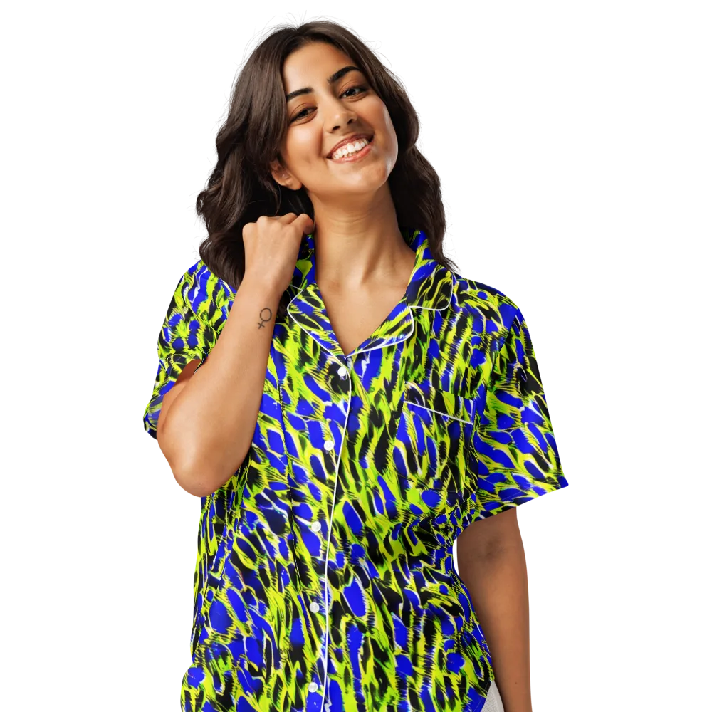 Lime Static on Women's Short Sleeve Pajama Top — Front