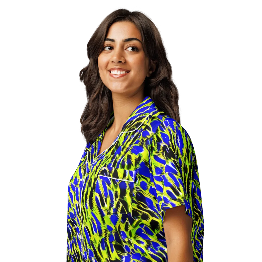 Lime Static on Women's Short Sleeve Pajama Top — Left Front