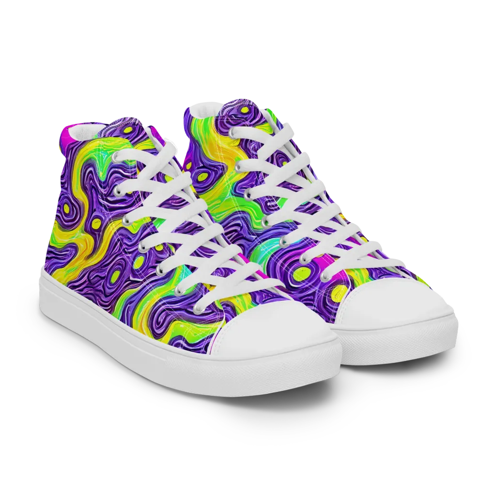 Psychedelic Pulse on Men's High Top Canvas Shoes — Right Front