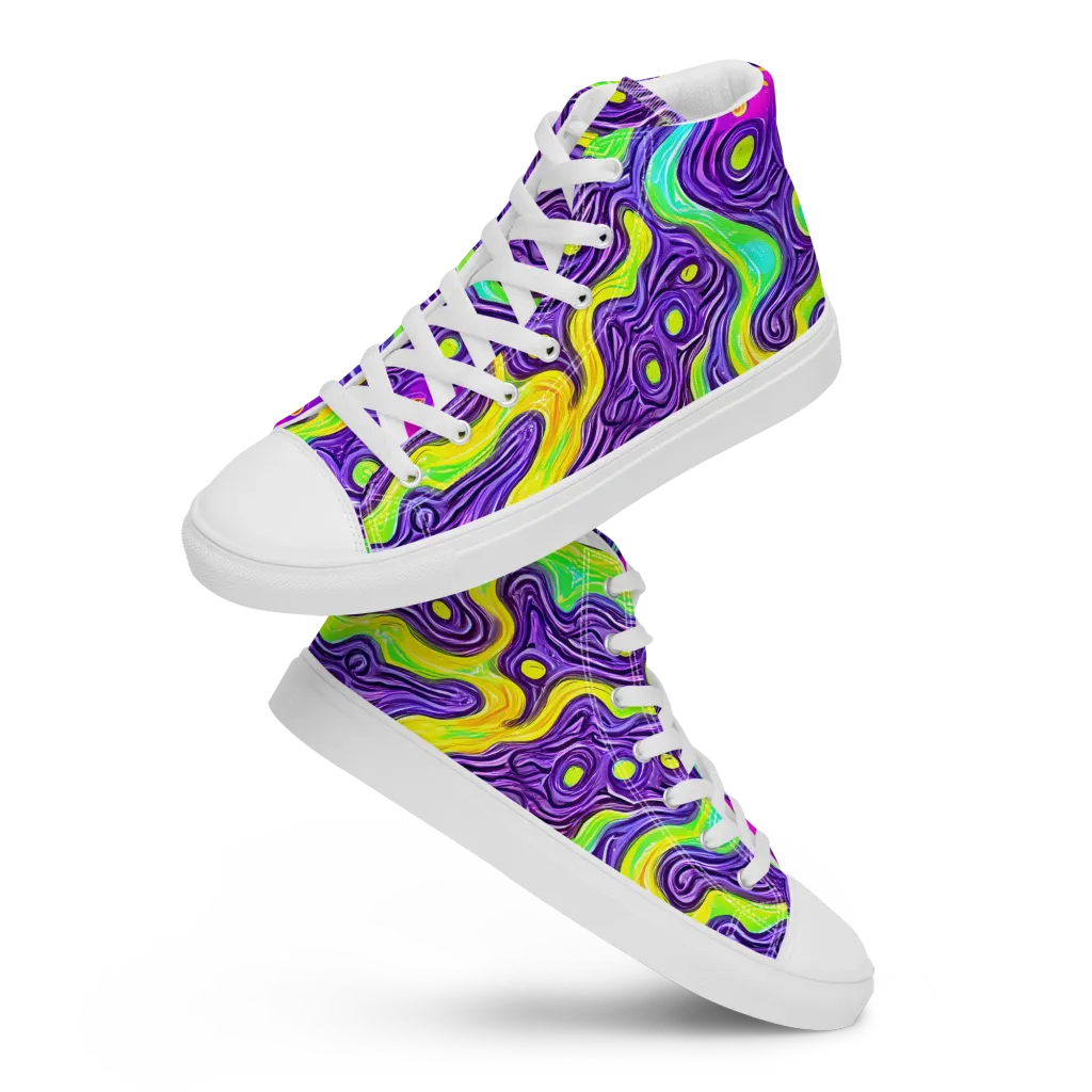 Psychedelic Pulse on Men's High Top Canvas Shoes — Front