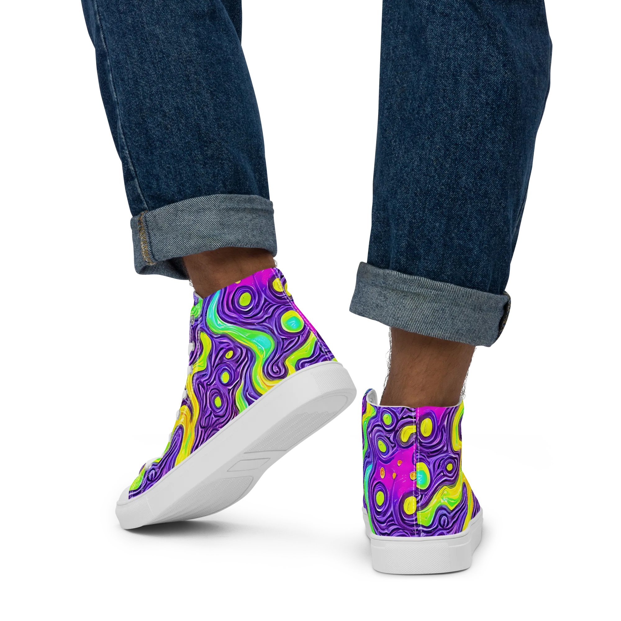 Psychedelic Pulse on Men's High Top Canvas Shoes — Back