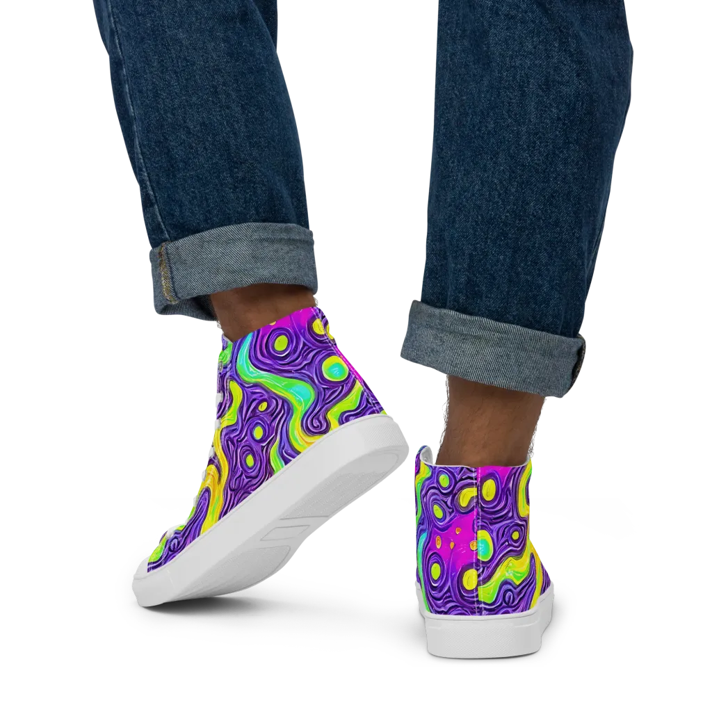 Psychedelic Pulse on Men's High Top Canvas Shoes — Back