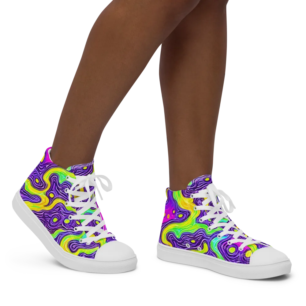 Psychedelic Pulse on Women's High Top Canvas Shoes — Right