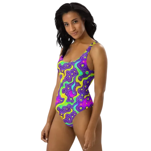 Psychedelic Pulse on a One-Piece Swimsuit
