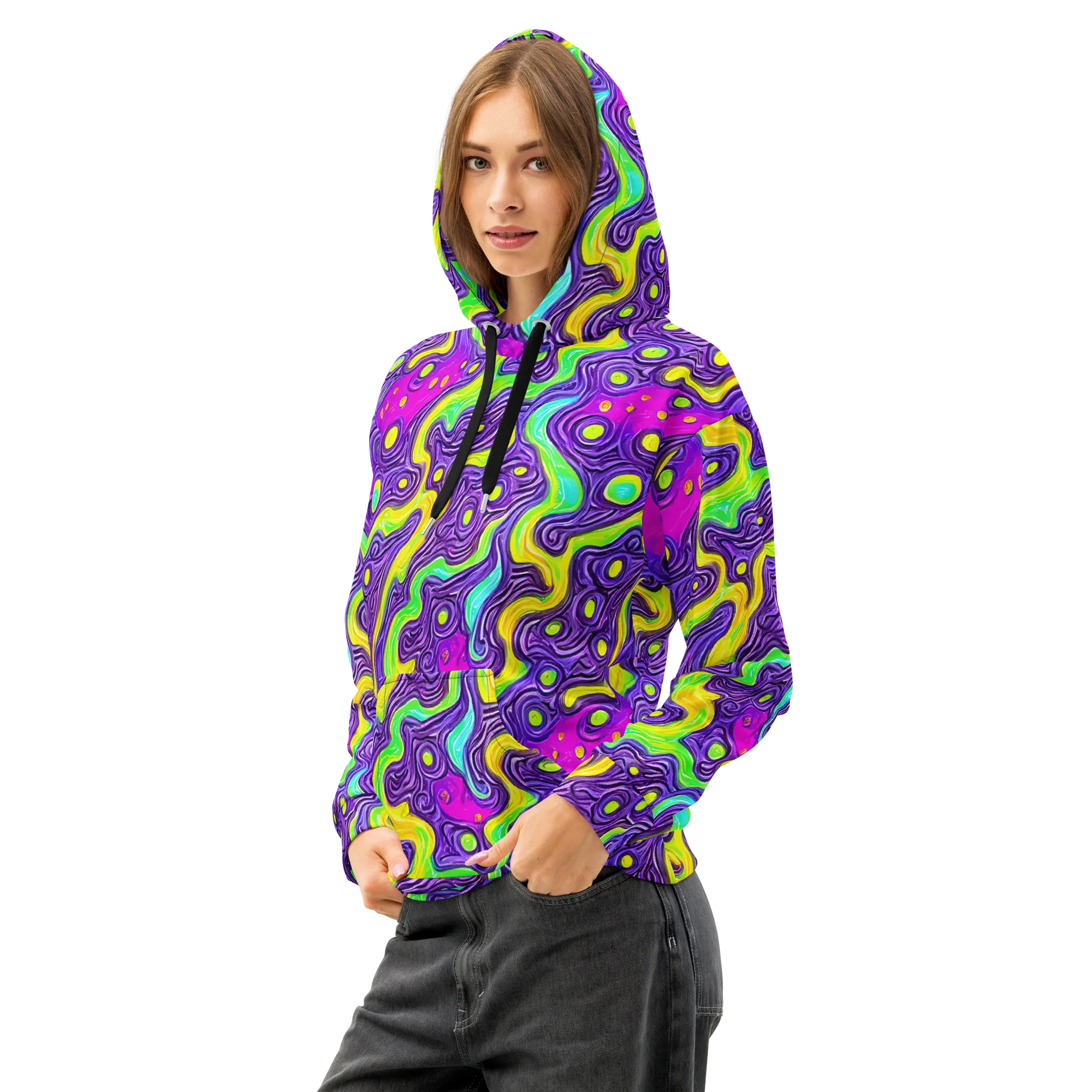Psychedelic Pulse on Cotton Hoodie — Left Front