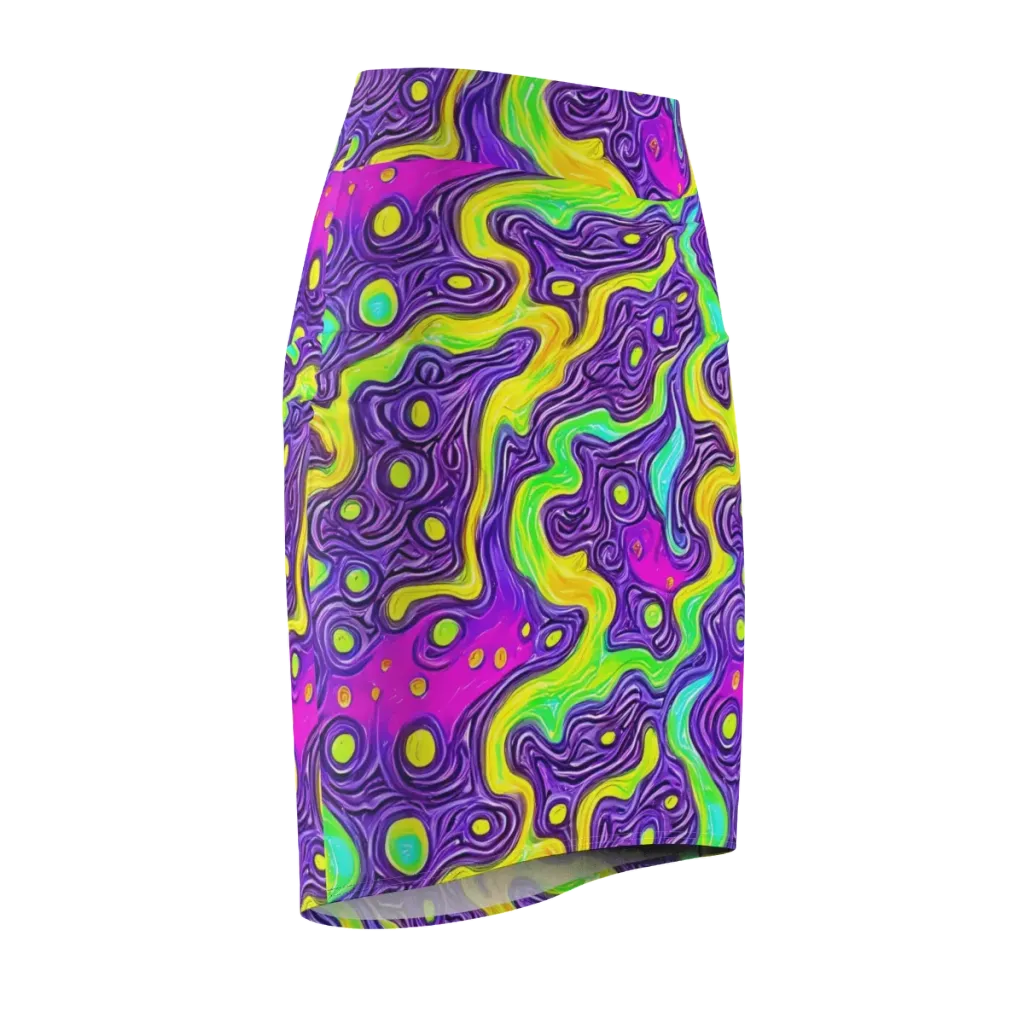 Psychedelic Pulse on Pencil Skirt — Front Side