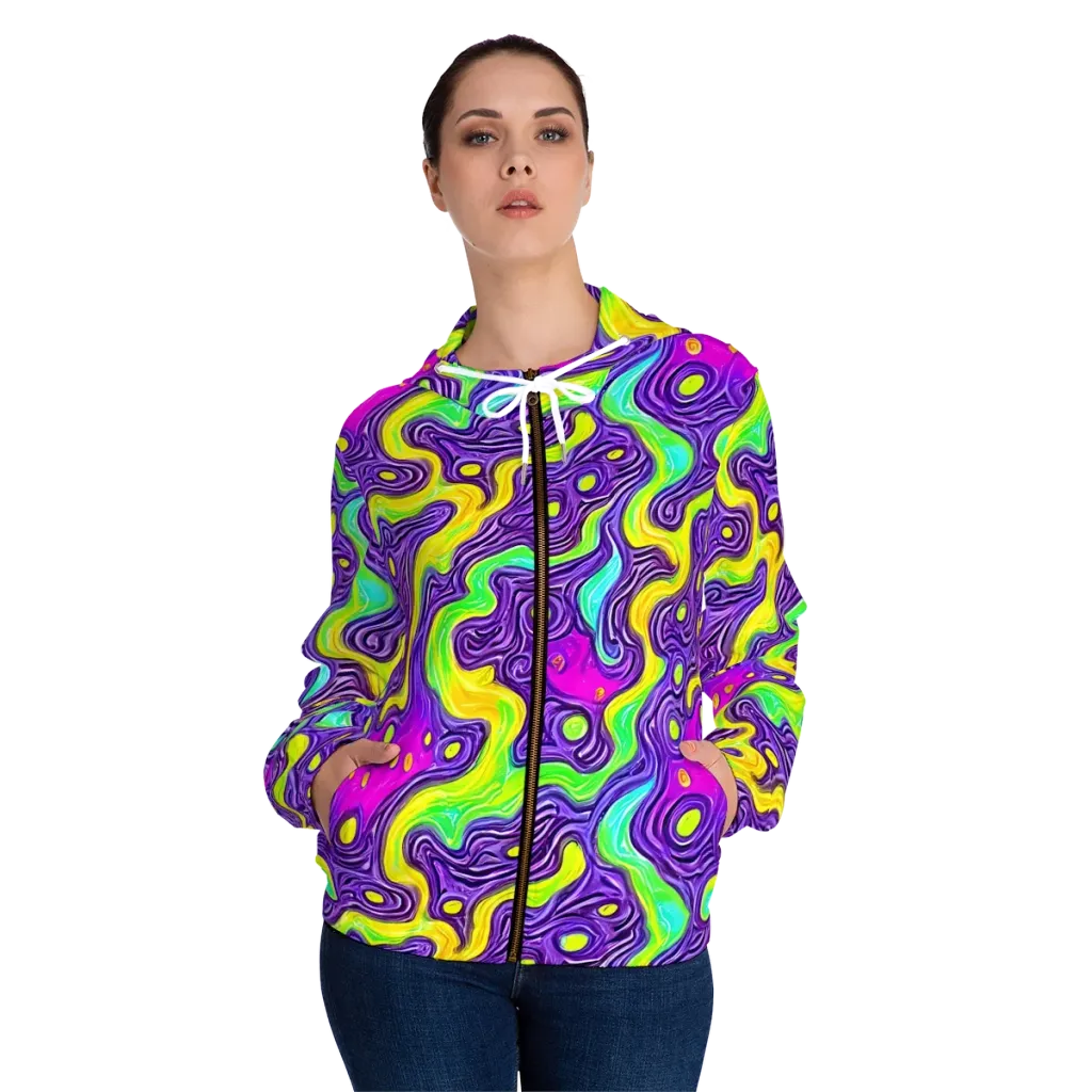 Psychedelic Pulse on Women's Full-Zip Hoodie — Front On Person