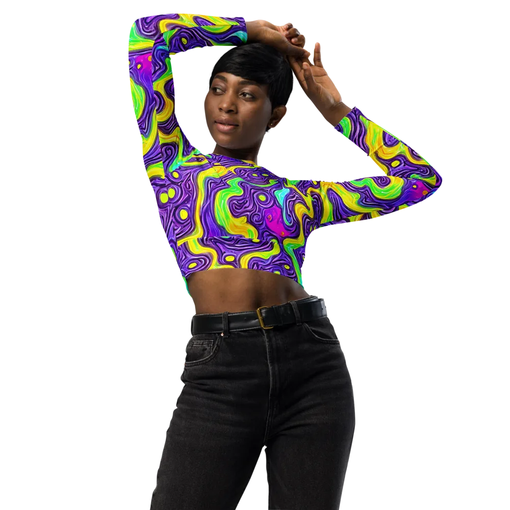Psychedelic Pulse on Long Sleeve Crop Top — Front