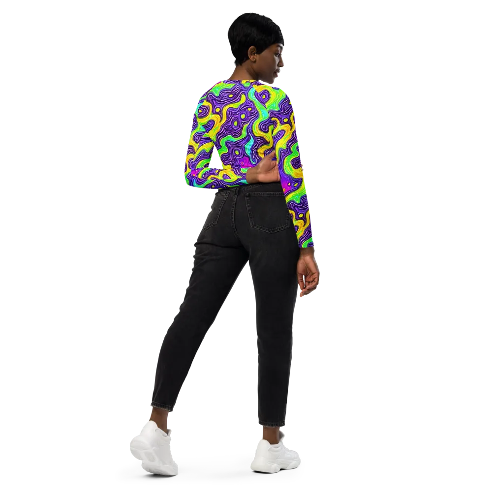 Psychedelic Pulse on Long Sleeve Crop Top — Right Back