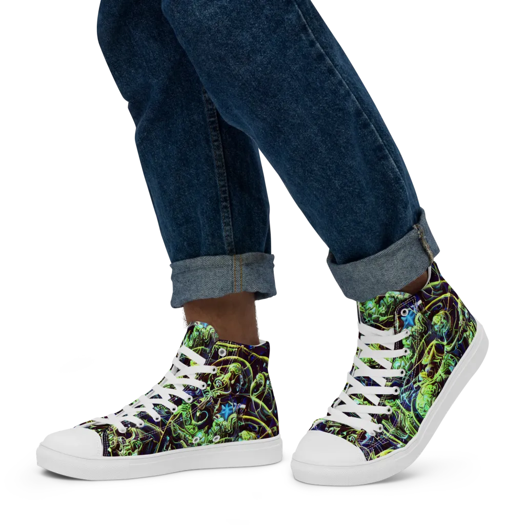 Electric Underbrush on Men's High Top Canvas Shoes — Left
