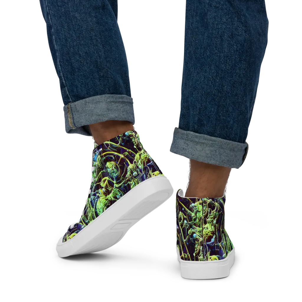 Electric Underbrush on Men's High Top Canvas Shoes — Back