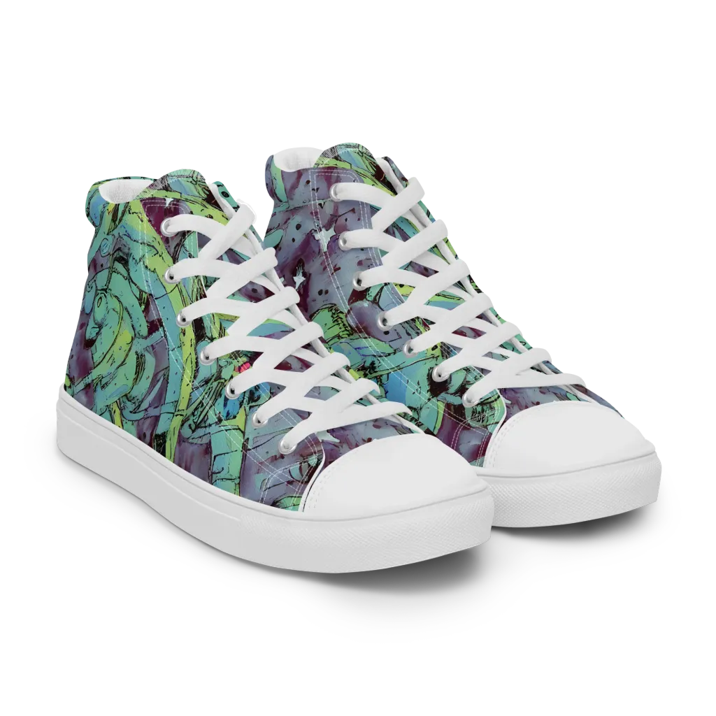 Lime Age on Men's High Top Canvas Shoes — Right Front