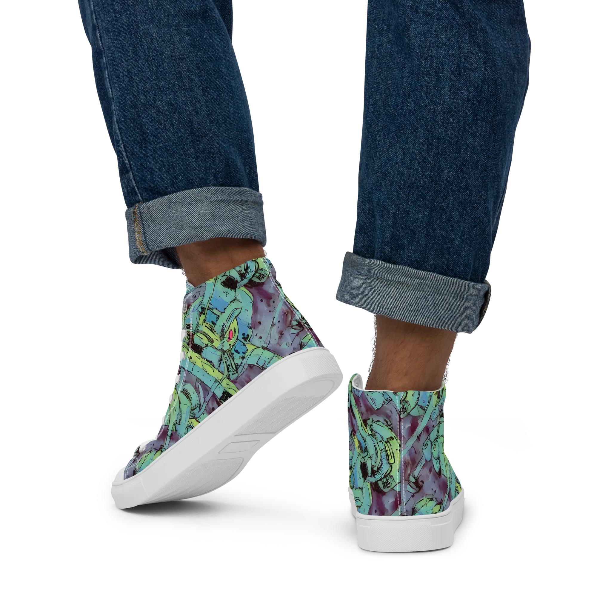 Lime Age on Men's High Top Canvas Shoes — Back