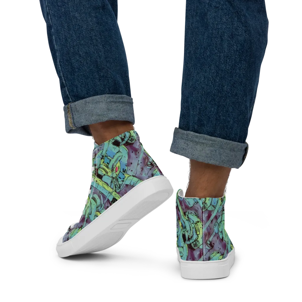 Lime Age on Men's High Top Canvas Shoes — Back