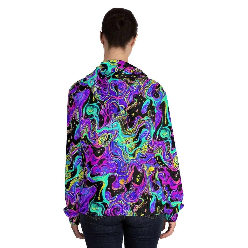 Sonic Swirl on Women's Full-Zip Hoodie — Back On Person