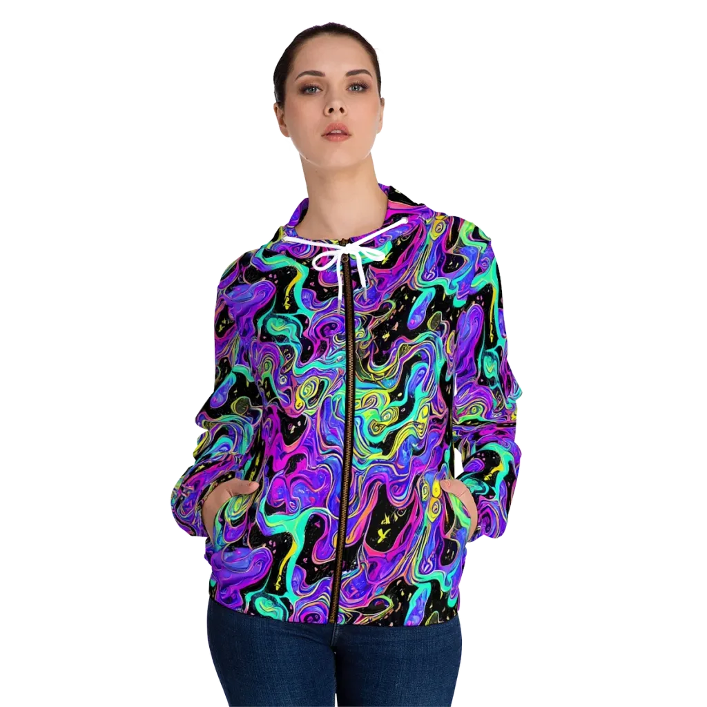 Sonic Swirl on Women's Full-Zip Hoodie — Front On Person