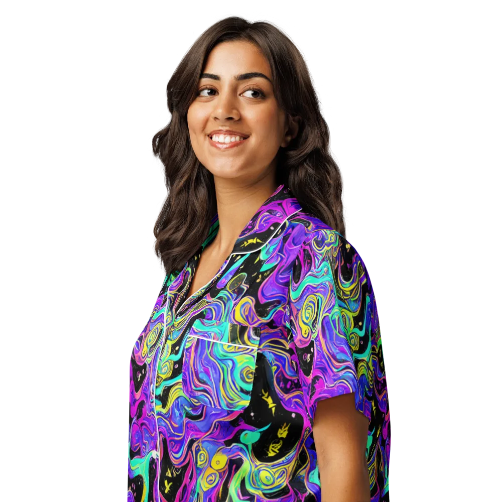 Sonic Swirl on Women's Short Sleeve Pajama Top — Left Front