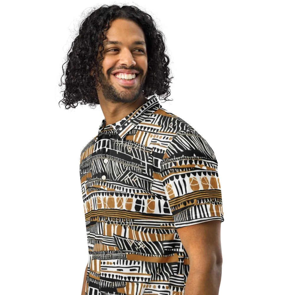 Nomad Geometry on Men's Slim Fit Polo Shirt — Left Front